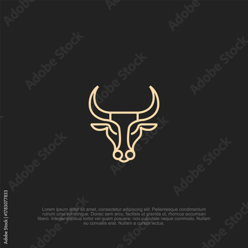 Elegant Ox Emblem: A Minimalist Line Art Illustration on Deep Charcoal, Evoking Modern Design and Subtle Branding, Perfect for Logos and Design Accents on a Black backdrop