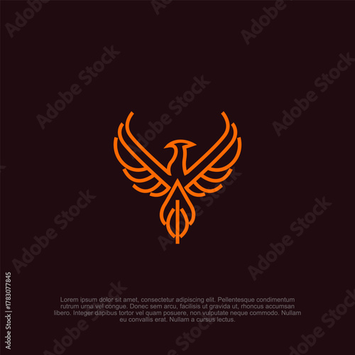 Minimalist Phoenix Illustration Depicting Rebirth and Transformation with Clean Lines and Bold Orange Against a Dark Brown Backdrop Delivering Powerful Visual Impact