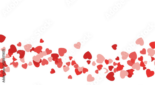 Red and Pink Heart Confetti Border on White Background for Valentine's Day or Love Concepts