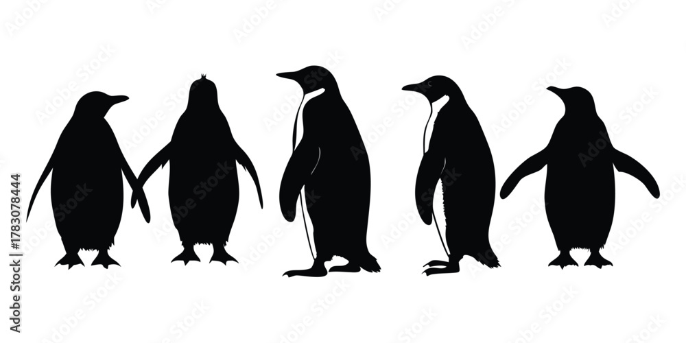 Naklejka premium Charming penguin silhouette illustration capturing the essence of arctic wildlife and winter themes