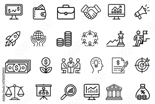Modern collection of flat icons representing online business growth digital marketing and e commerce strategies for web and mobile applications