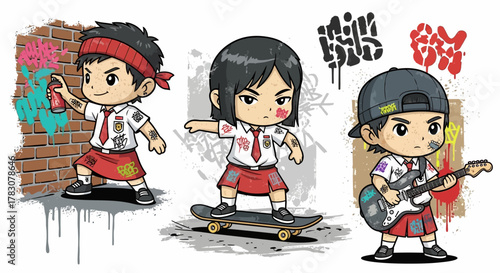 Rebellious Indonesian Students Street Art Chibi