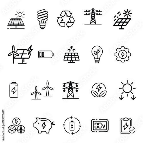 Clean and modern vector illustration of a solar power system with panels sun and energy flow suitable for renewable energy concepts
