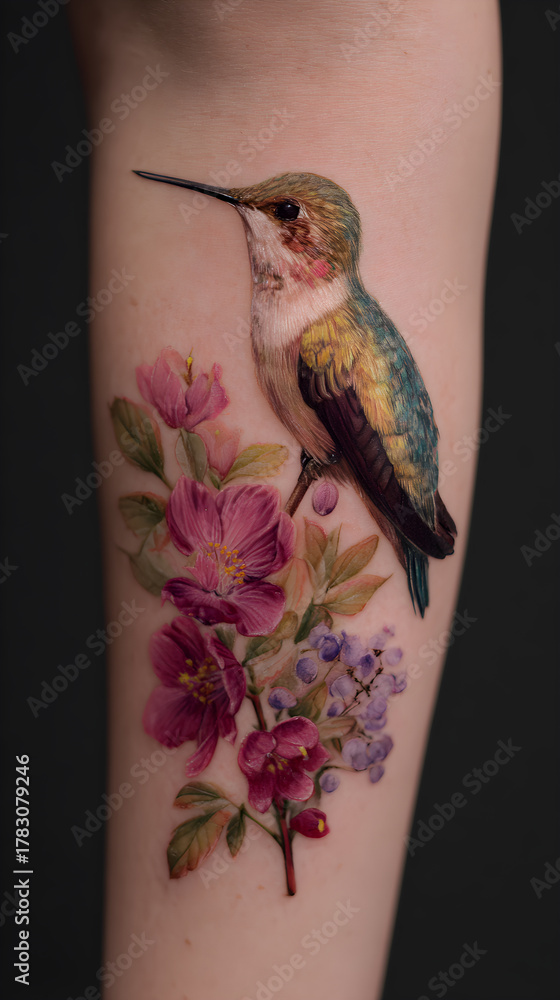 Obraz premium Discover the Delicate Beauy and Symbolism of Hummingird Tattoos: Meaning, Desin Ideas, Placement Options and Creative Inspirations