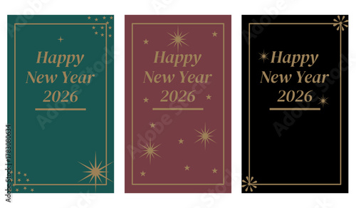 Minimalist New Year 2026 Greeting Card in Black Gold and earth tone