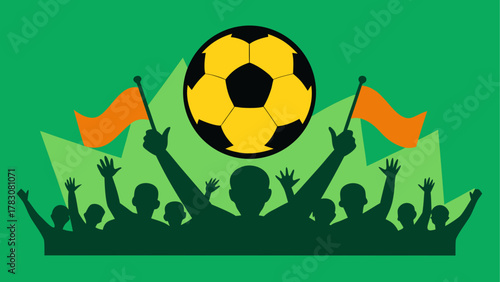 Crowd cheering with a soccer ball above them