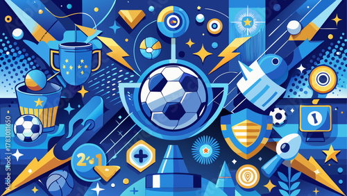 Blue and gold soccer themed graphic design