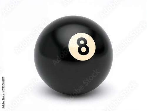 black billiard ball number 8 3d rendering isolated on white background cartoon plastic style icon