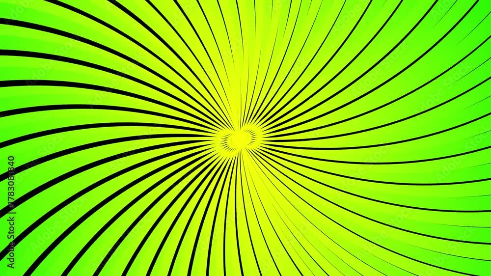 Seamless gradient yellow green curve sunburst with 2 center points background animation.