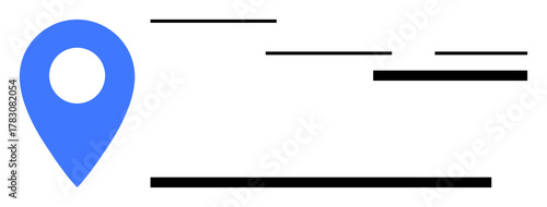 Blue location marker alongside minimal horizontal black lines symbolizing navigation, mapping, or location searches. Ideal for maps, GPS, travel, technology, business, planning simplicity