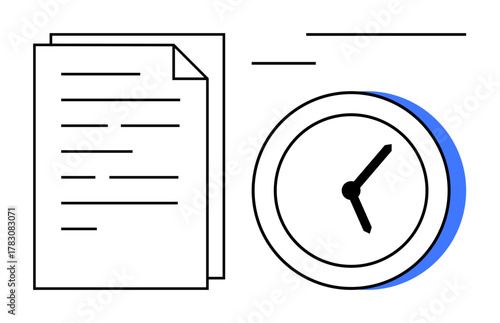 Paper stack alongside an analog clock emphasizing time organization, deadline planning, productivity. Ideal for scheduling, efficiency, goal setting, work-life balance, multitasking, prioritization