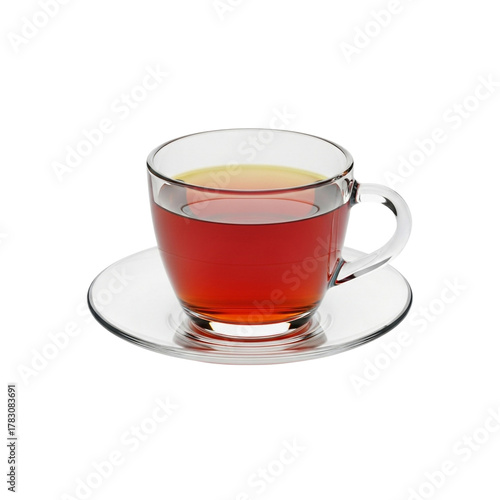 Minimalist Transparent Tea Cup with Saucer Isolated on Clean Background
