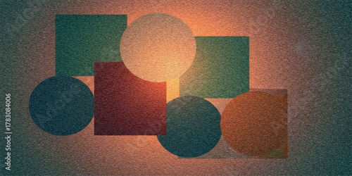 Abstract composition of colorful geometric shapes with glowing light.