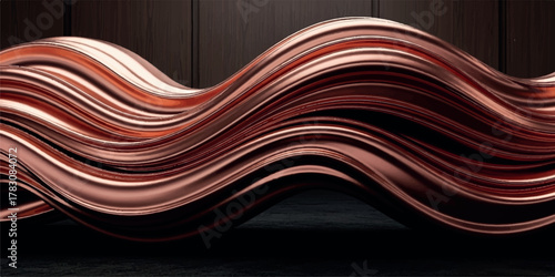 Abstract flowing metallic waves of copper and rose gold colors.