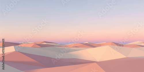 Abstract Low Poly Landscape with Soft Pastel Colors and Geometric Shapes.