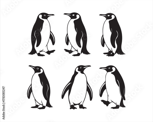 penguin silhouette, penguin vector illustration, penguin collection, penguin set, cute penguin silhouette, walking penguin, minimal penguin design, black and white penguin, penguin logo design set