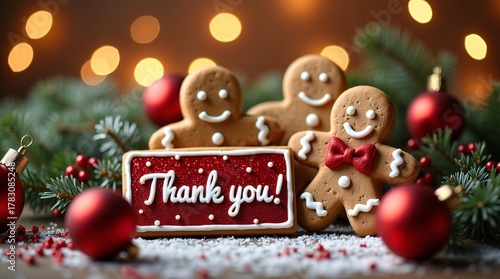 Three gingerbread men cookies, a red 