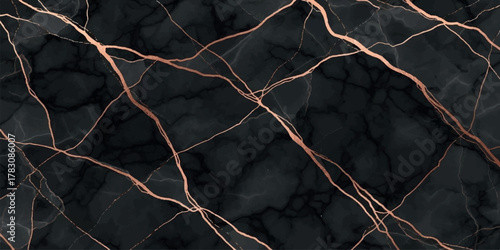 Elegant Black Marble Texture with Golden Veins for Luxurious Design.