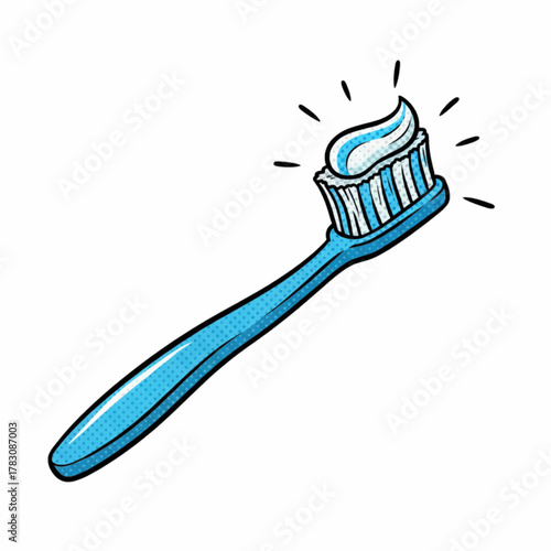 Blue Toothbrush with Toothpaste Pop Art Style Illustration