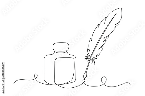 Continuous one line drawing of feather icon isolated vector illustration