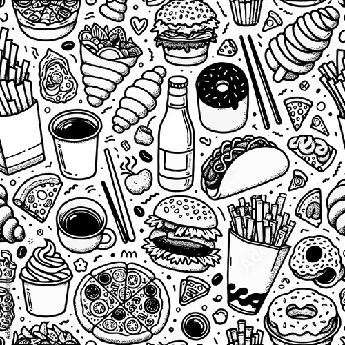 doodle food seamless pattern