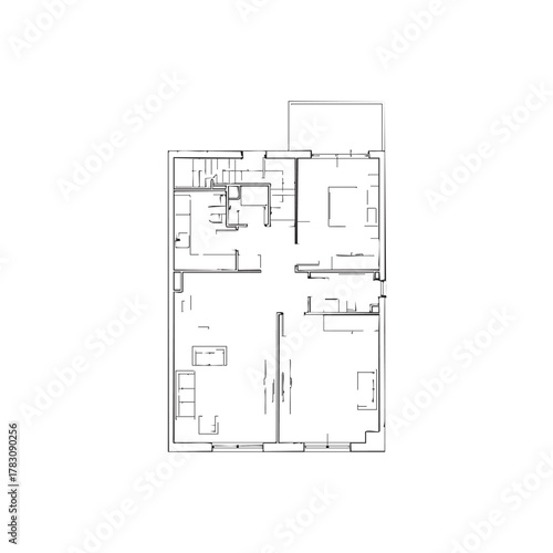 A detailed black and white architectural floor plan illustrates the precise layout of a modern residential apartment, perfect for property development and interior design projects.