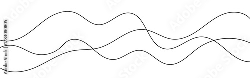 Hand drawn wavy lines background, black and white abstract curved squiggle design