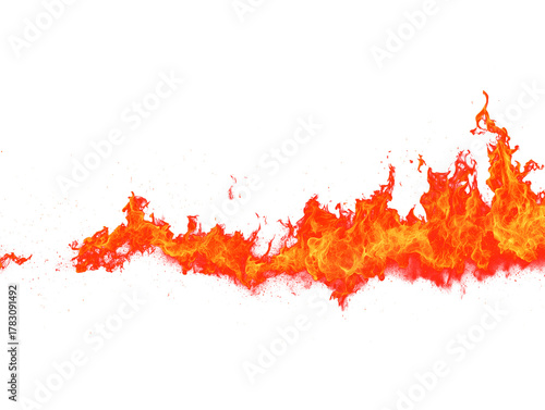 Dynamic fire border with vibrant red and orange flames, embers, and rising sparks