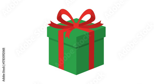 Green Gift Box with Red Ribbon and Bow for Celebrations.