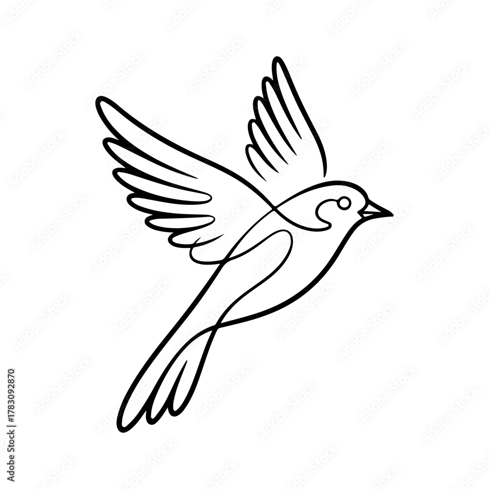 Fototapeta premium Silhouette of a flying dove bird in line art for peace freedom.