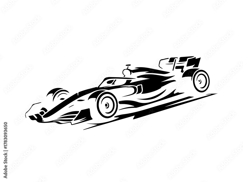 Naklejka premium Silhouette of a formula 1 race car speed icon or motorsport championship logo.