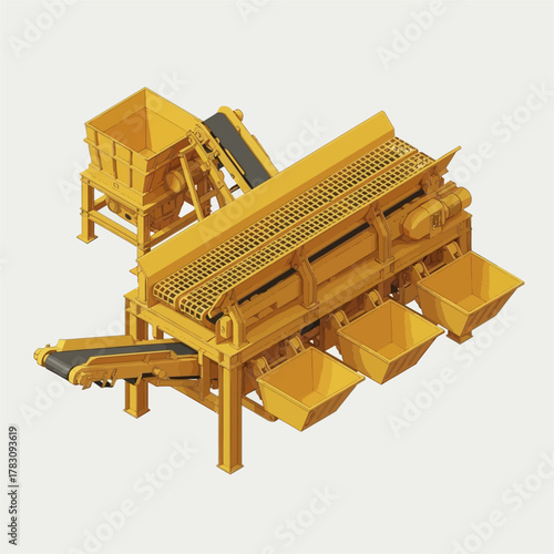 Isometric Industrial Sorting and Conveyor Belt Machine.