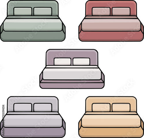 Colorful Bed Icon Set Modern Bedroom Furniture