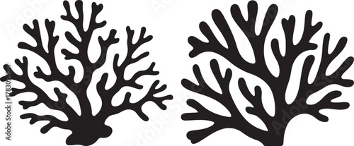 Black silhouette of a branching coral on a white background