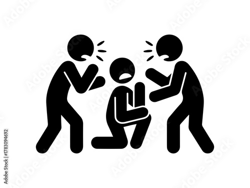 Silhouette of a verbal conflict fight stick figures icon.