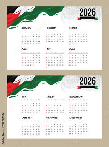 Flat design palestine calendar 2026