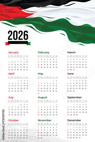 Flat design palestine calendar 2026