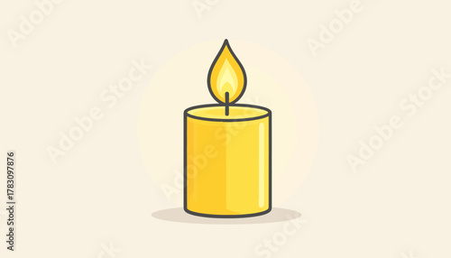 A simple illustration of a yellow candle with a burning flame, isolated.