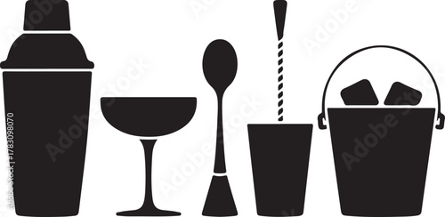 Classic Chef Essentials Silhouette Knife Board Pan Pot Towel Cooking Icon Set