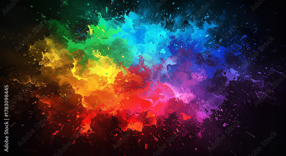 Fototapeta premium Abstract Colorful Splatter Art Design with Rainbow Hues and a Dark Background
