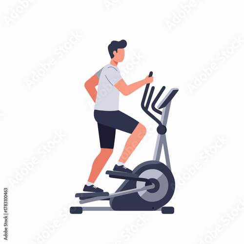 Man exercising on an elliptical cross trainer machine, symbolizing fitness, endurance, and cardiovascular health.