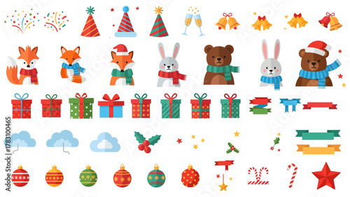 Festive Holiday Celebration With Gifts, Animals, and Decorations for Winter Season