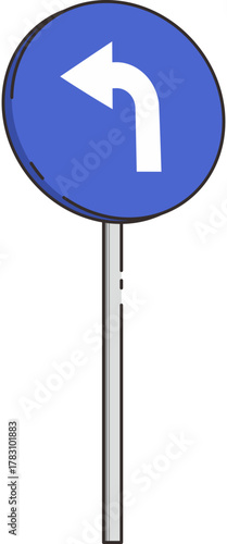Left Turn Traffic Sign Icon isometric flat illustration