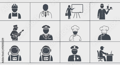 Diverse Professions - A Collection of Silhouette Icons Representing Various Careers.