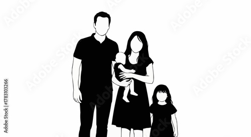 Family Silhouette Portrait Parents and Two Children.