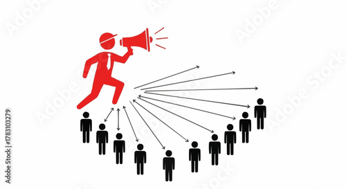 Man with Megaphone Spreading Information to a Crowd.