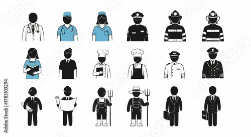 Diverse Group of Professional Avatars Representing Various Occupations and Careers.