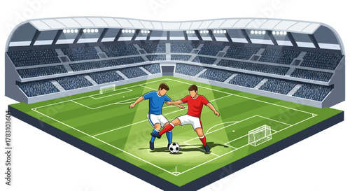 Soccer Match in Modern Stadium Football Players Competing for the Ball