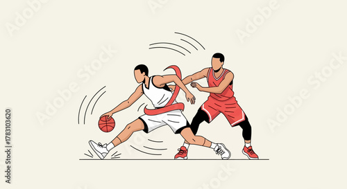 Basketball Player Dribbling Past Defender Vector Illustration