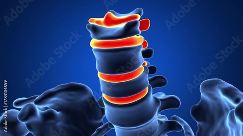 Animated Spine Segment with Red Discs on Blue Background for Medical Visualization